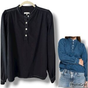 GANNI Suit Blouse Shirt Black w/White Stitching Size 42 US Large